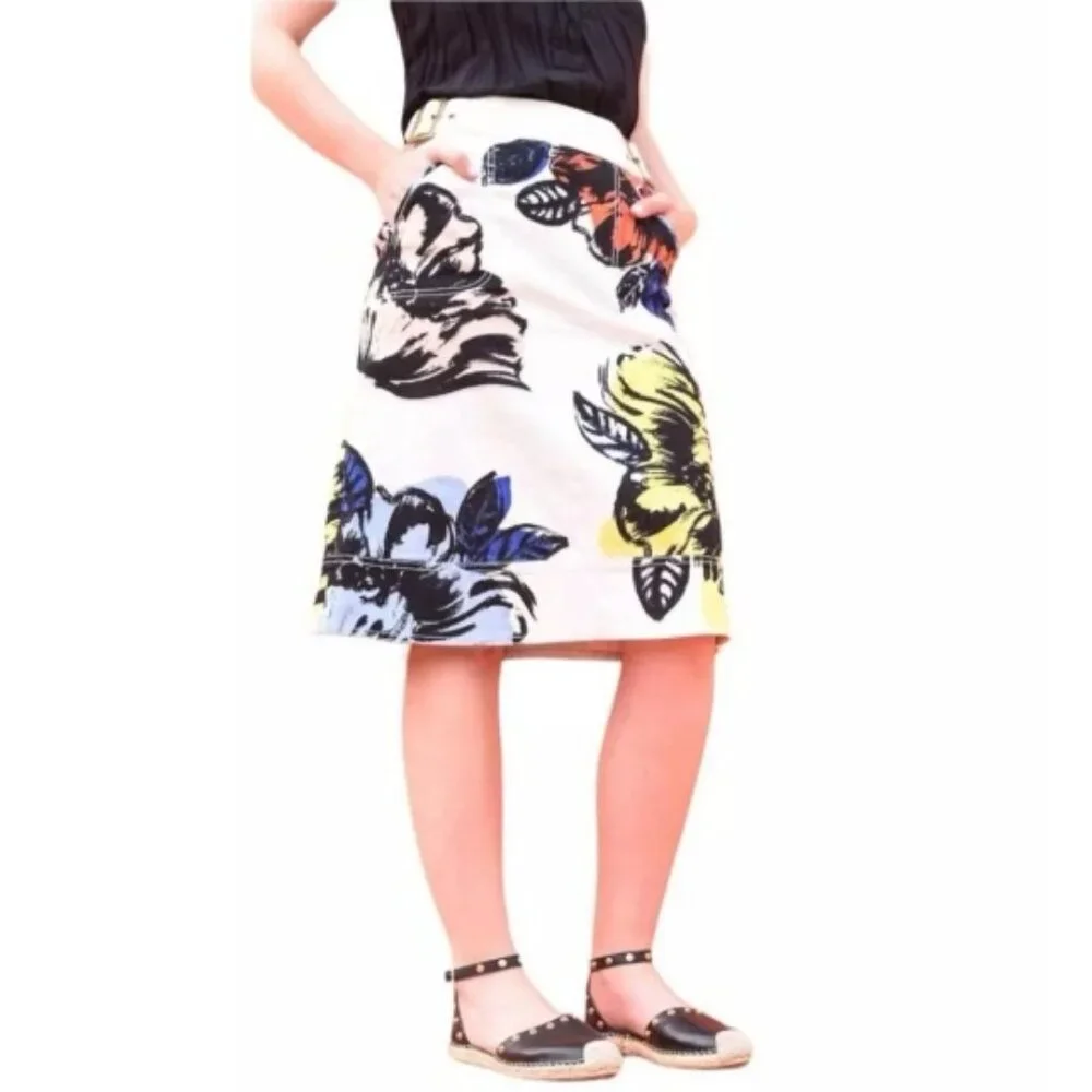 Anthropologie Maeve Cotton Denim Floral pencil skirt in a Misses size 0 - Picture 2 of 16